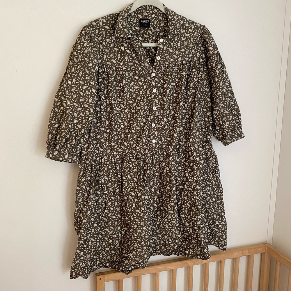 Esby Apparel olive Button-Front Floral Print Shirt